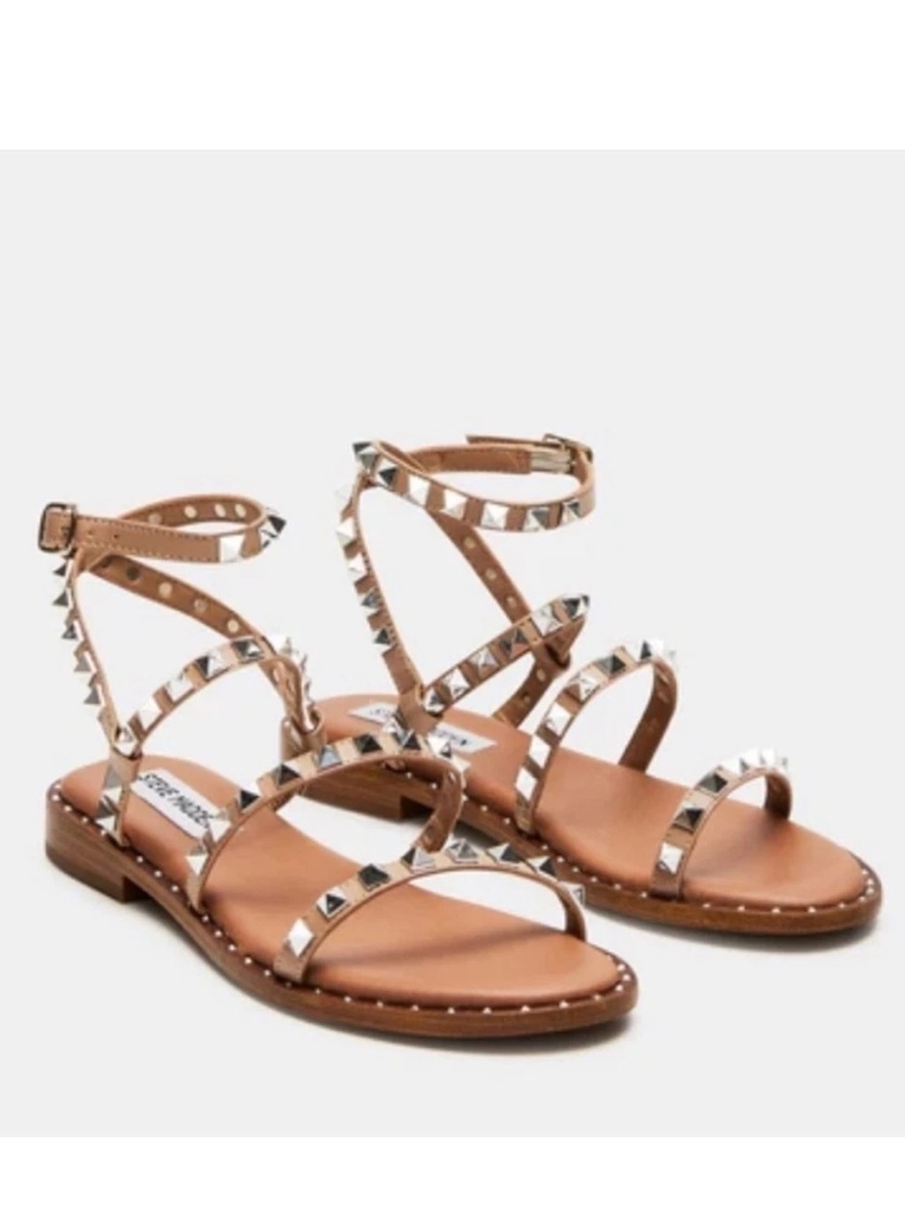 Steve Madden travel studded strappy sandals size 7 tan brown silver